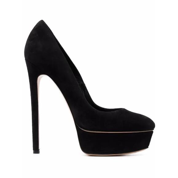 Casadei Shoes - Casadei Flora Pump Black Suede Platform Almond Toe Slim Stiletto Heel 9.5